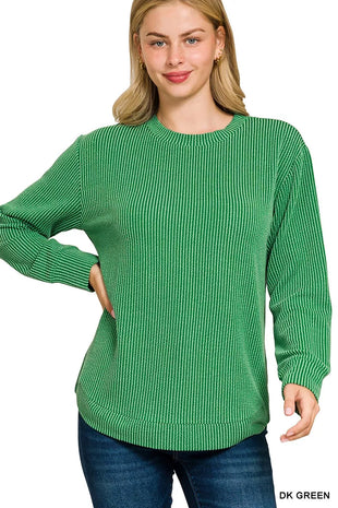 Zenana Full Size Raised Rib Round Neck Long Sleeve Top Plus Size