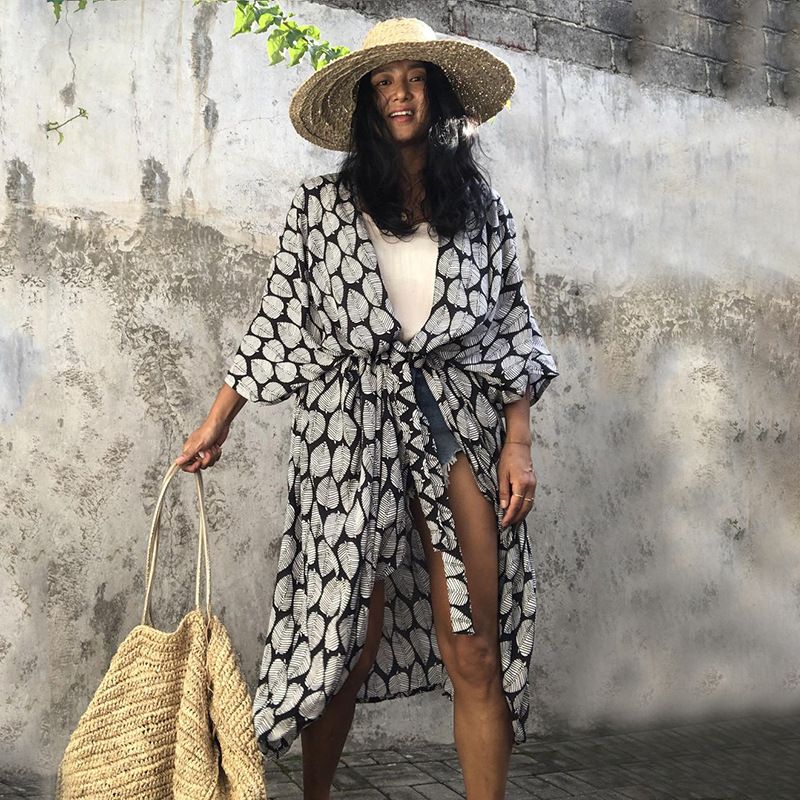 Beach Cover Ups for Swimwear Women Black Tie Dye Kimono Swimsuit Cape Summer Dress 2022 Beachwear Outfits Sales - 7DAY'S