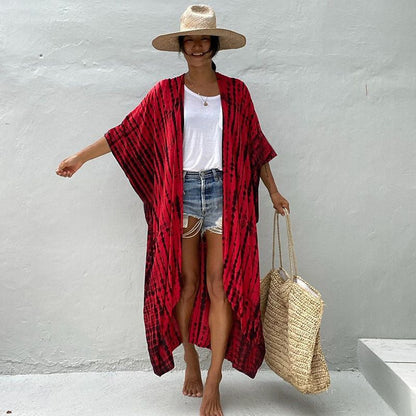 Beach Cover Ups for Swimwear Women Black Tie Dye Kimono Swimsuit Cape Summer Dress 2022 Beachwear Outfits Sales - 7DAY'S