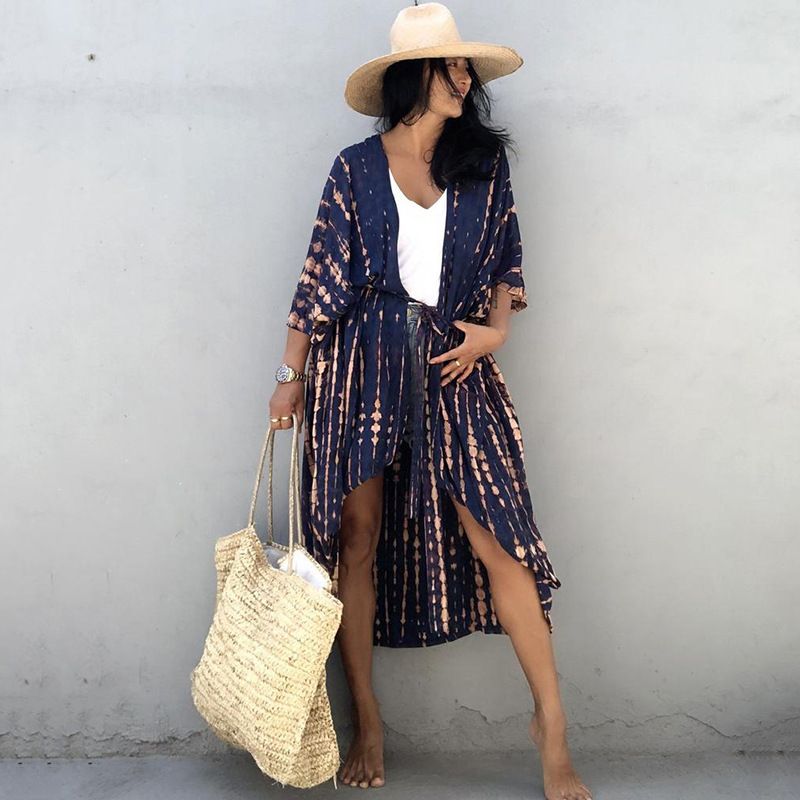 Beach Cover Ups for Swimwear Women Black Tie Dye Kimono Swimsuit Cape Summer Dress 2022 Beachwear Outfits Sales - 7DAY'S