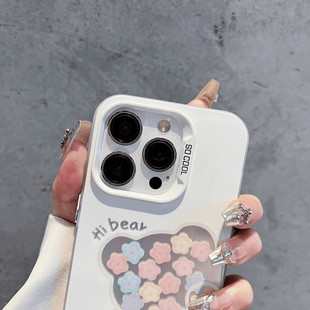 Bear avatar silicone border flower embellished cell phone protective case frosted feel new, for Apple cell phone series - 7DAY'S