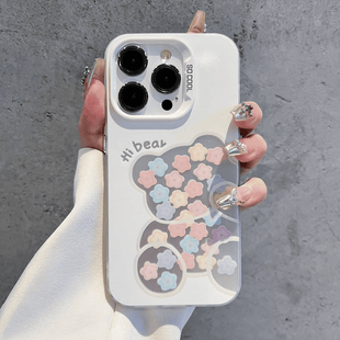 Bear avatar silicone border flower embellished cell phone protective case frosted feel new, for Apple cell phone series