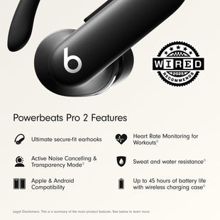 Beats Powerbeats Pro 2 Wireless Bluetooth Earbuds - Noise Cancelling, Heart Rate Monitor, IPX4, Up to 45H Battery & Charging Case, Works with Apple & Android - Jet Black - 7DAY'S