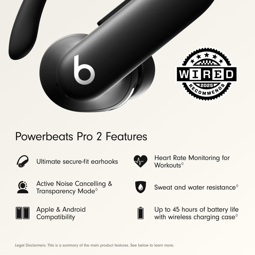 Beats Powerbeats Pro 2 Wireless Bluetooth Earbuds - Noise Cancelling, Heart Rate Monitor, IPX4, Up to 45H Battery & Charging Case, Works with Apple & Android - Jet Black - 7DAY'S