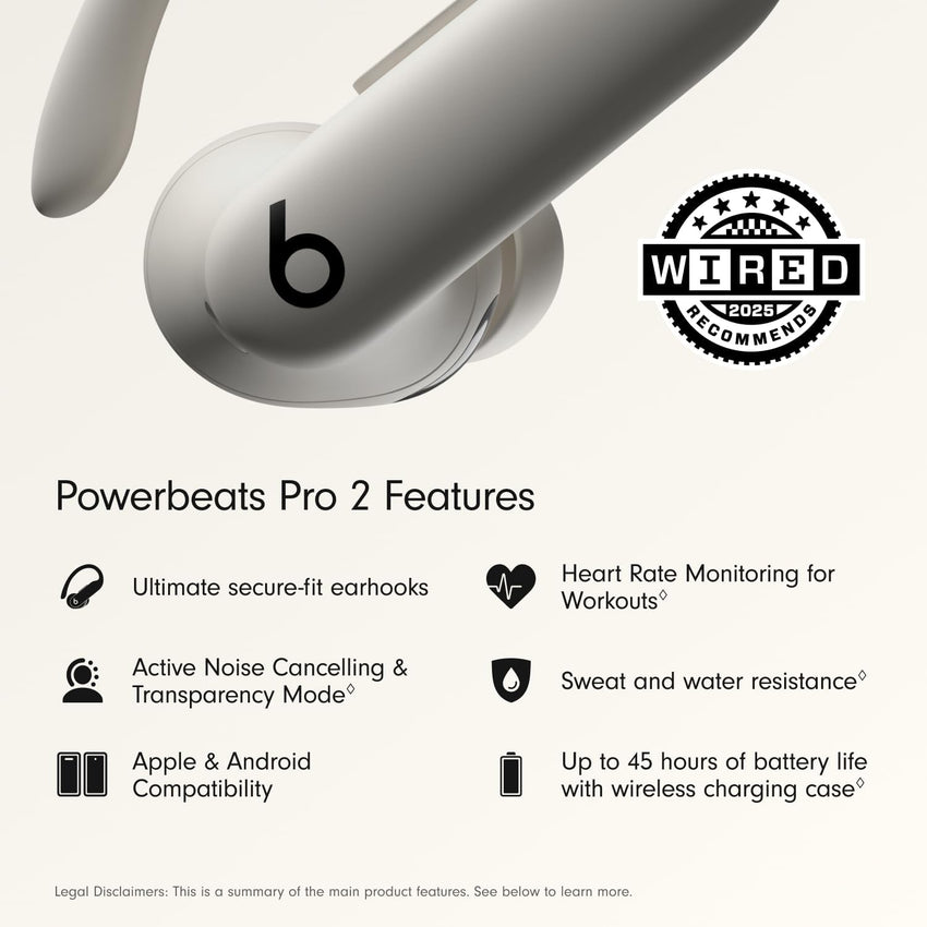 Beats Powerbeats Pro 2 Wireless Bluetooth Earbuds - Noise Cancelling, Heart Rate Monitor, IPX4, Up to 45H Battery & Charging Case, Works with Apple & Android - Quick Sand - 7DAY'S