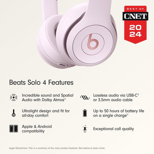 Beats Solo 4 - Wireless Bluetooth On - Ear Headphones, Apple & Android Compatible, Up to 50 Hours of Battery Life - Cloud Pink - 7DAY'S