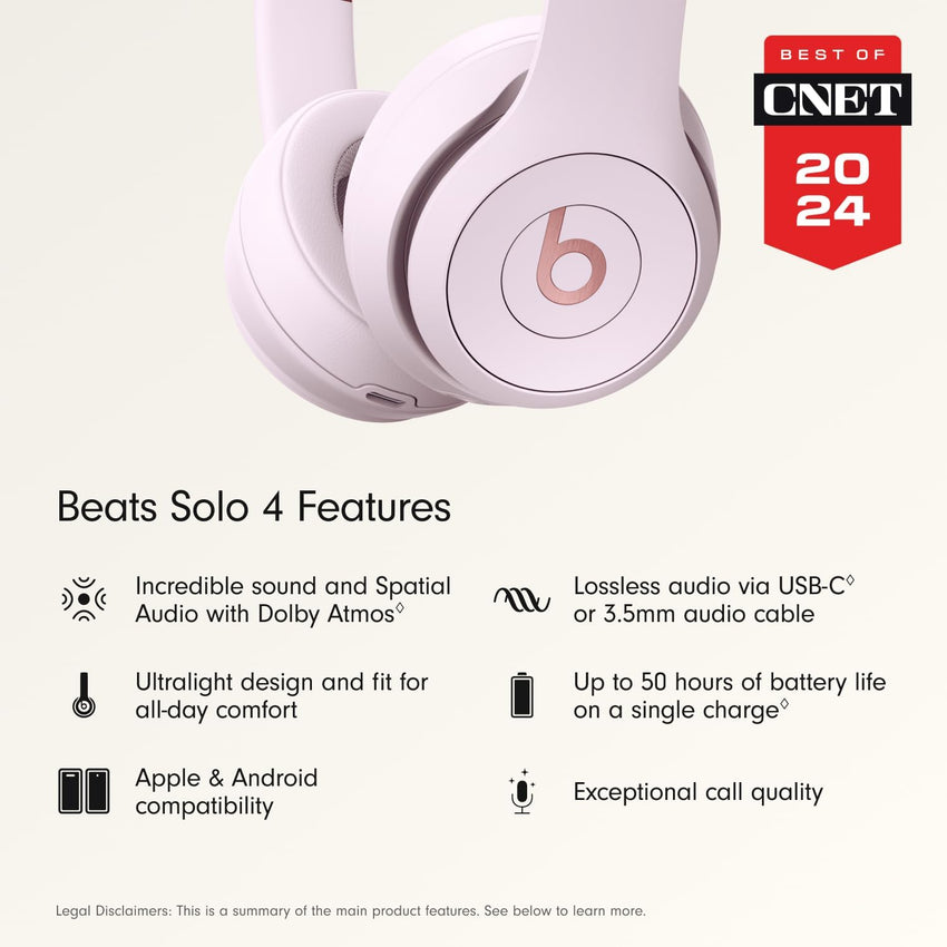 Beats Solo 4 - Wireless Bluetooth On - Ear Headphones, Apple & Android Compatible, Up to 50 Hours of Battery Life - Cloud Pink - 7DAY'S