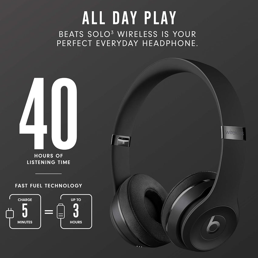 Beats Solo3 Wireless On - Ear Headphones - Apple W1 Headphone Chip, Class 1 Bluetooth, 40 Hours of Listening Time, Built - in Microphone - Black - 7DAY'S