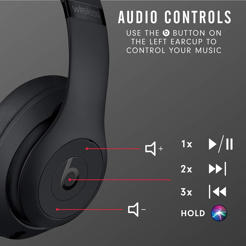 Beats Studio3 Wireless Noise Cancelling Over - Ear Headphones - Apple W1 Headphone Chip, Class 1 Bluetooth, 22 Hours of Listening Time, Built - in Microphone - Matte Black - 7DAY'S