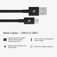 Beats USB - A to USB - C Woven Cable Fast Charging Durable and Tangle - Free Design Compatible Charger for Apple & Android Devices (1.5 m, 5 ft) - Bolt Black - 7DAY'S