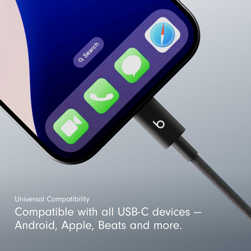 Beats USB - A to USB - C Woven Cable Fast Charging Durable and Tangle - Free Design Compatible Charger for Apple & Android Devices (1.5 m, 5 ft) - Bolt Black - 7DAY'S