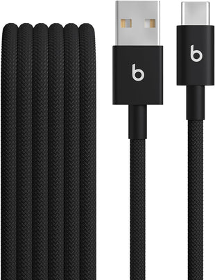 Beats USB-A to USB-C Woven Cable Fast Charging Durable and Tangle-Free Design Compatible Charger for Apple & Android Devices (1.5 m, 5 ft) - Bolt Black