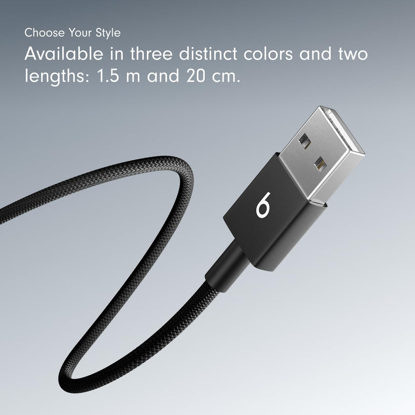 Beats USB - A to USB - C Woven Cable Fast Charging Durable and Tangle - Free Design Compatible Charger for Apple & Android Devices (1.5 m, 5 ft) - Bolt Black - 7DAY'S