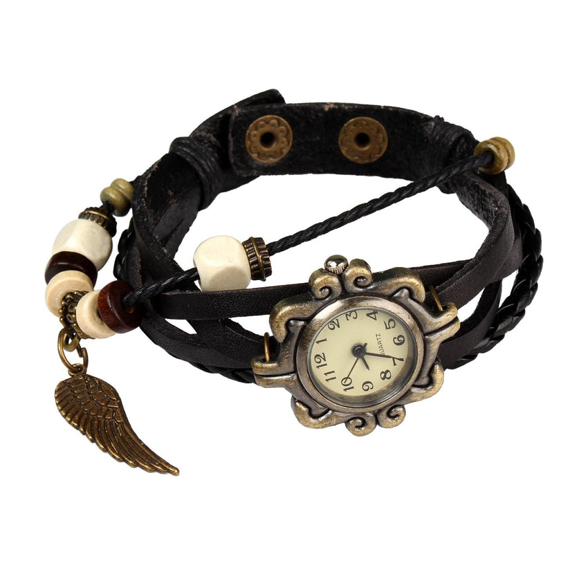 Beautiful Bohemian Style Retro Handmade Leather Angel Wing Women's Watches - 7DAY'S