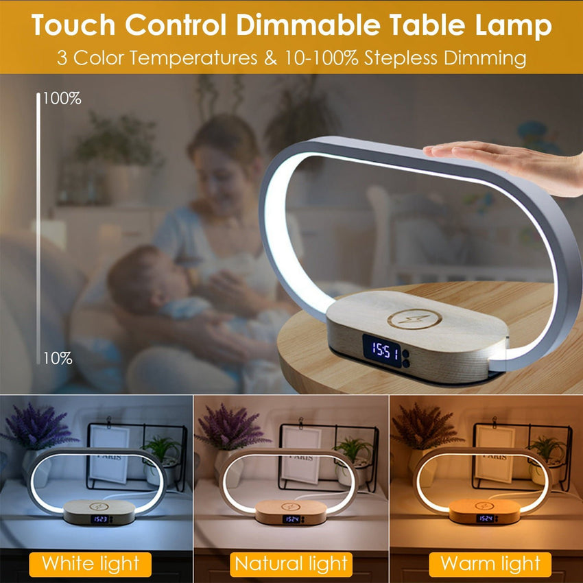 Bedside Table Lamp iMounTEK Dimmable Nightstand Lamp Touch Control Lamp with Clock Wireless Charging - 7DAY'S