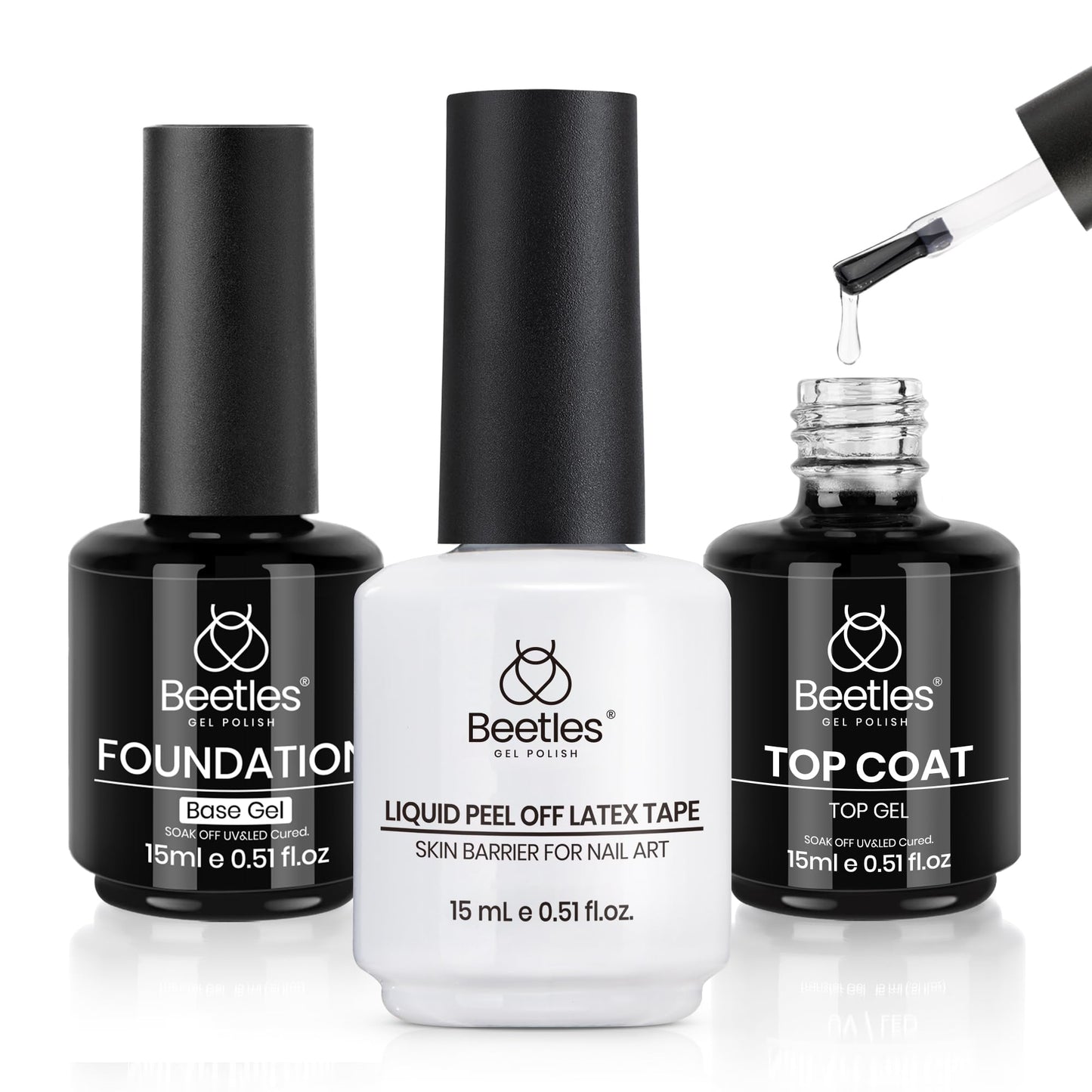 Beetles 2 Pcs 15ml No Wipe Gel Top Coat and Base Coat Set - Shine Finish and Long Lasting, Soak Off LED Nail Lamp Gel Base Top Coat Finish Nail Art Design Manicure Gifts for Women - 7DAY'S