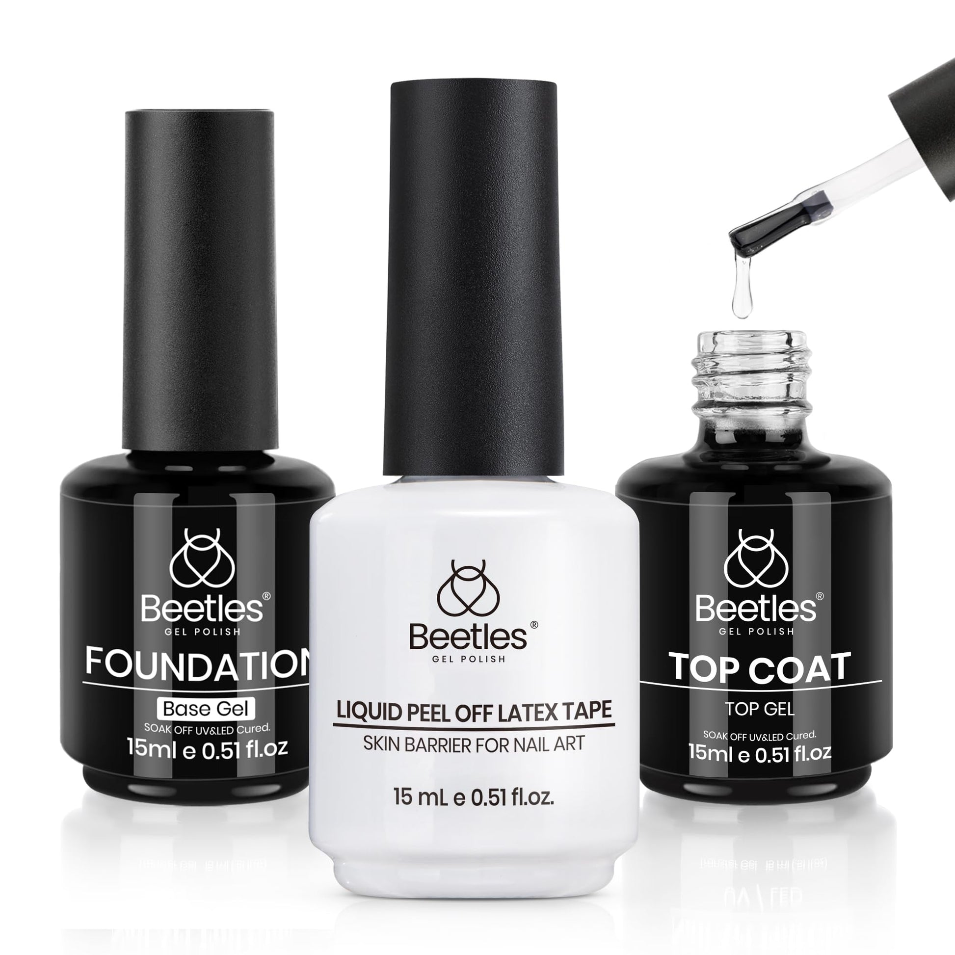 Beetles 2 Pcs 15ml No Wipe Gel Top Coat and Base Coat Set - Shine Finish and Long Lasting, Soak Off LED Nail Lamp Gel Base Top Coat Finish Nail Art Design Manicure Gifts for Women - 7DAY'S