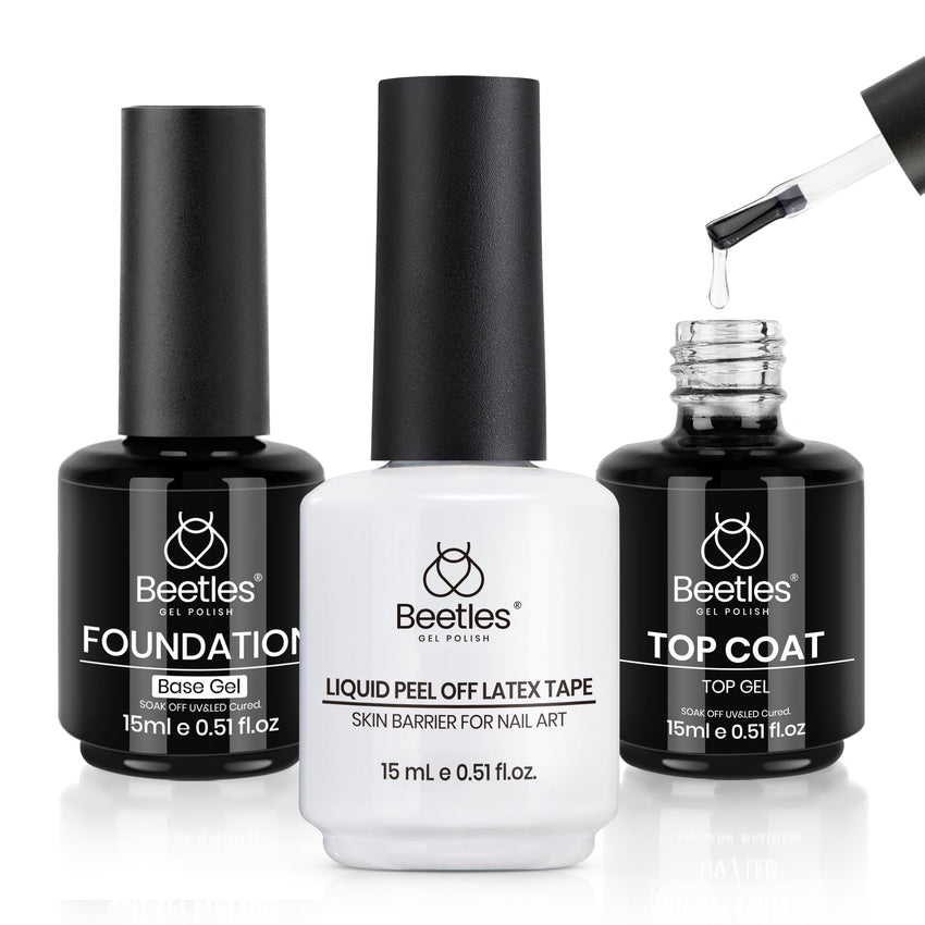 Beetles 2 Pcs 15ml No Wipe Gel Top Coat and Base Coat Set - Shine Finish and Long Lasting, Soak Off LED Nail Lamp Gel Base Top Coat Finish Nail Art Design Manicure Gifts for Women - 7DAY'S