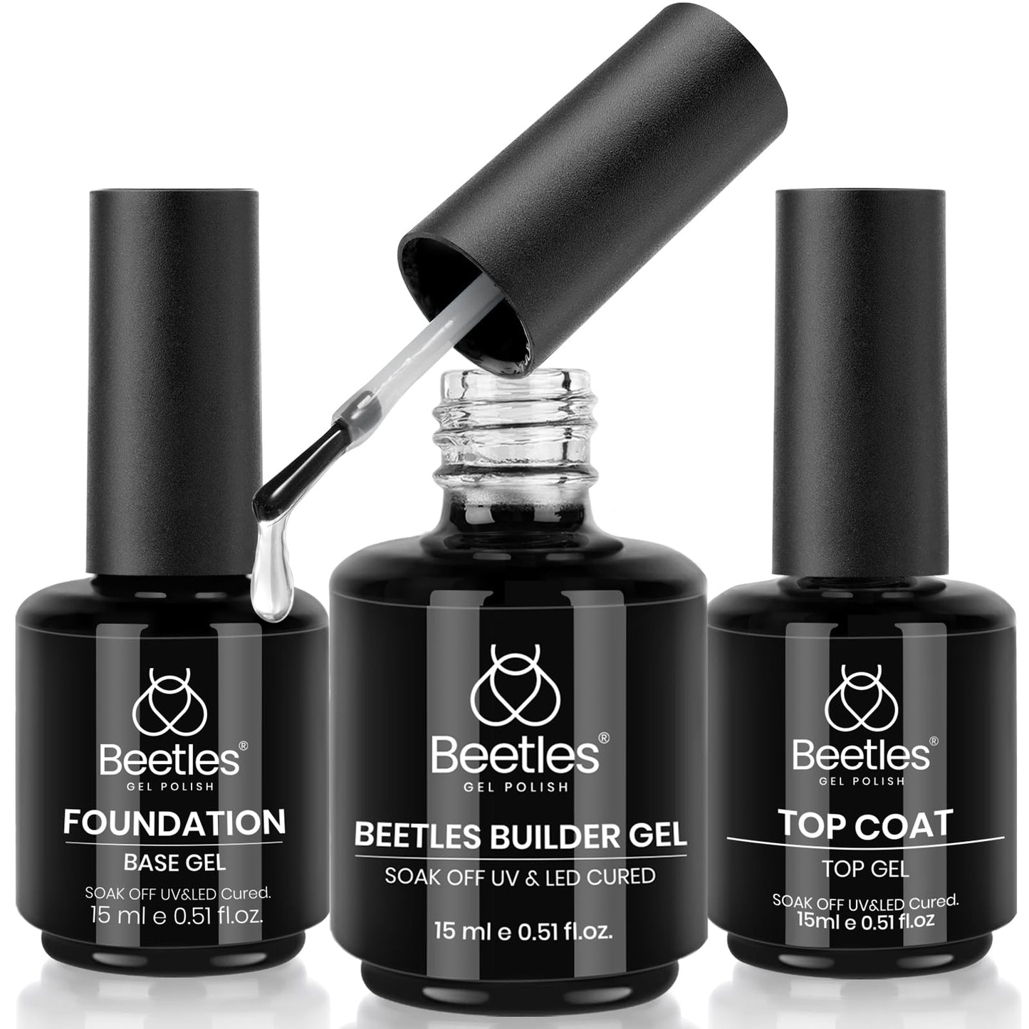 Beetles 2 Pcs 15ml No Wipe Gel Top Coat and Base Coat Set - Shine Finish and Long Lasting, Soak Off LED Nail Lamp Gel Base Top Coat Finish Nail Art Design Manicure Gifts for Women - 7DAY'S