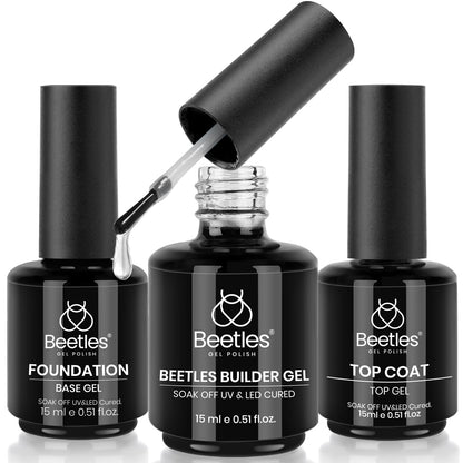 Beetles 2 Pcs 15ml No Wipe Gel Top Coat and Base Coat Set - Shine Finish and Long Lasting, Soak Off LED Nail Lamp Gel Base Top Coat Finish Nail Art Design Manicure Gifts for Women - 7DAY'S