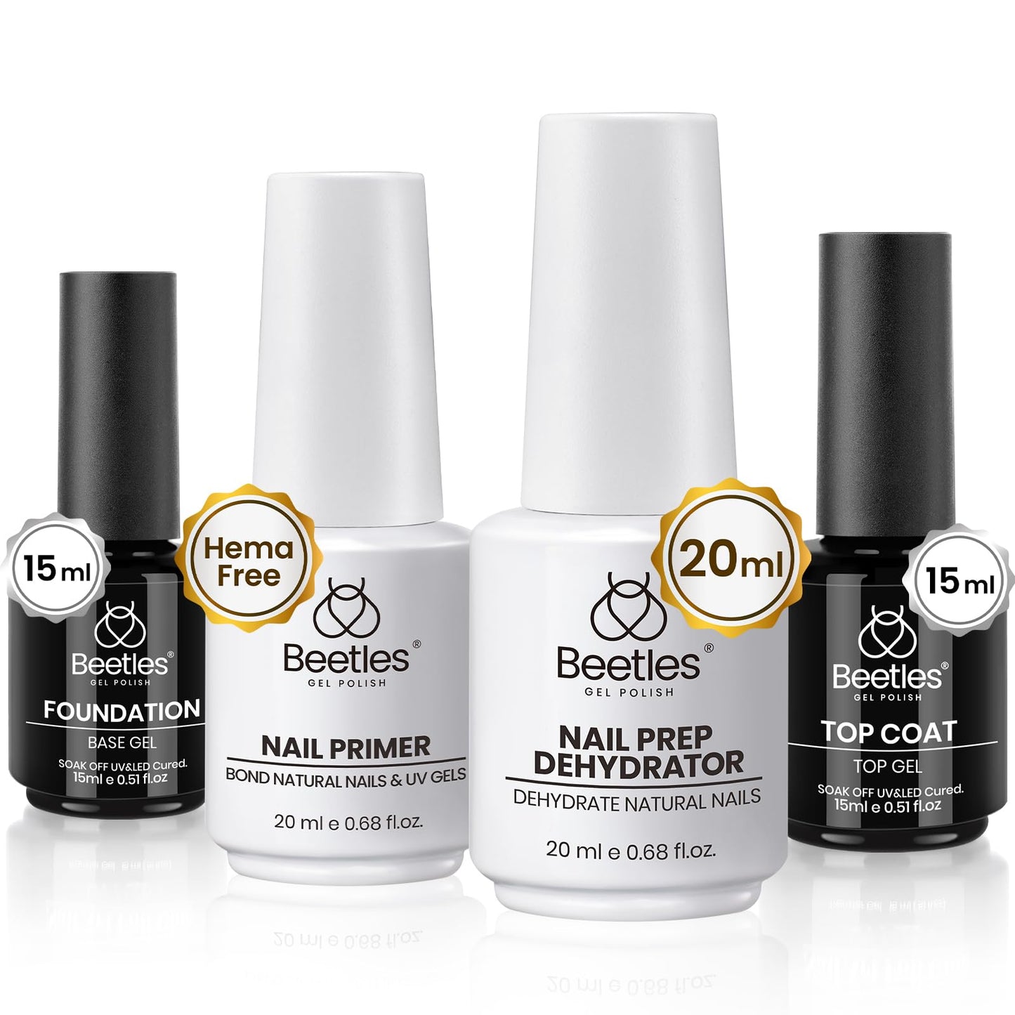 Beetles 2 Pcs 15ml No Wipe Gel Top Coat and Base Coat Set - Shine Finish and Long Lasting, Soak Off LED Nail Lamp Gel Base Top Coat Finish Nail Art Design Manicure Gifts for Women - 7DAY'S