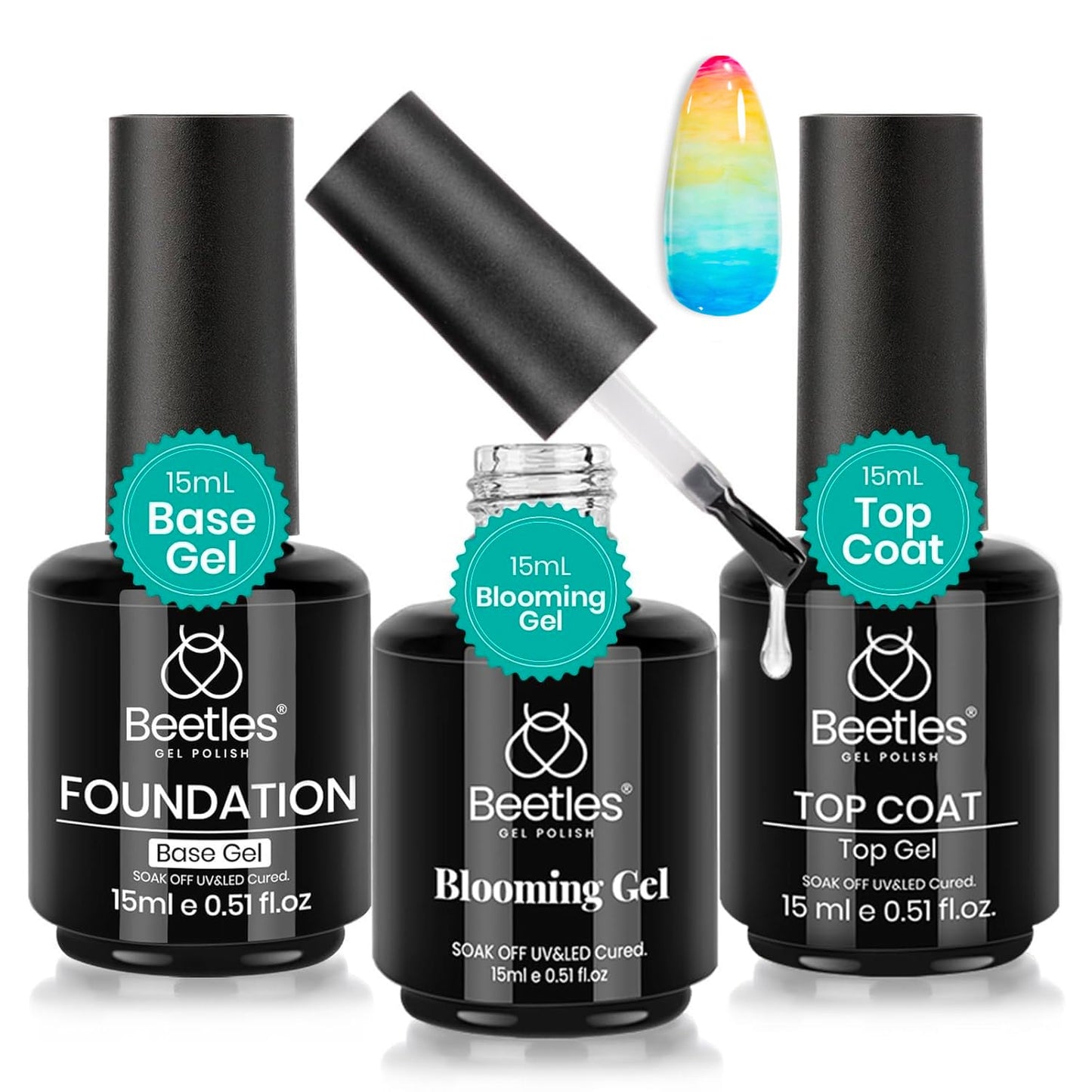 Beetles 2 Pcs 15ml No Wipe Gel Top Coat and Base Coat Set - Shine Finish and Long Lasting, Soak Off LED Nail Lamp Gel Base Top Coat Finish Nail Art Design Manicure Gifts for Women - 7DAY'S