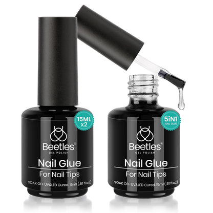 beetles Gel Polish 9 In 1 Gel Nail Glue for Clear Acrylic Nail Tips 2 Pcs 15ml Long Lasting Nail Gel Kit for False Nails Tips, Base Blooming Nail Gel, U V Light Required - 7DAY'S