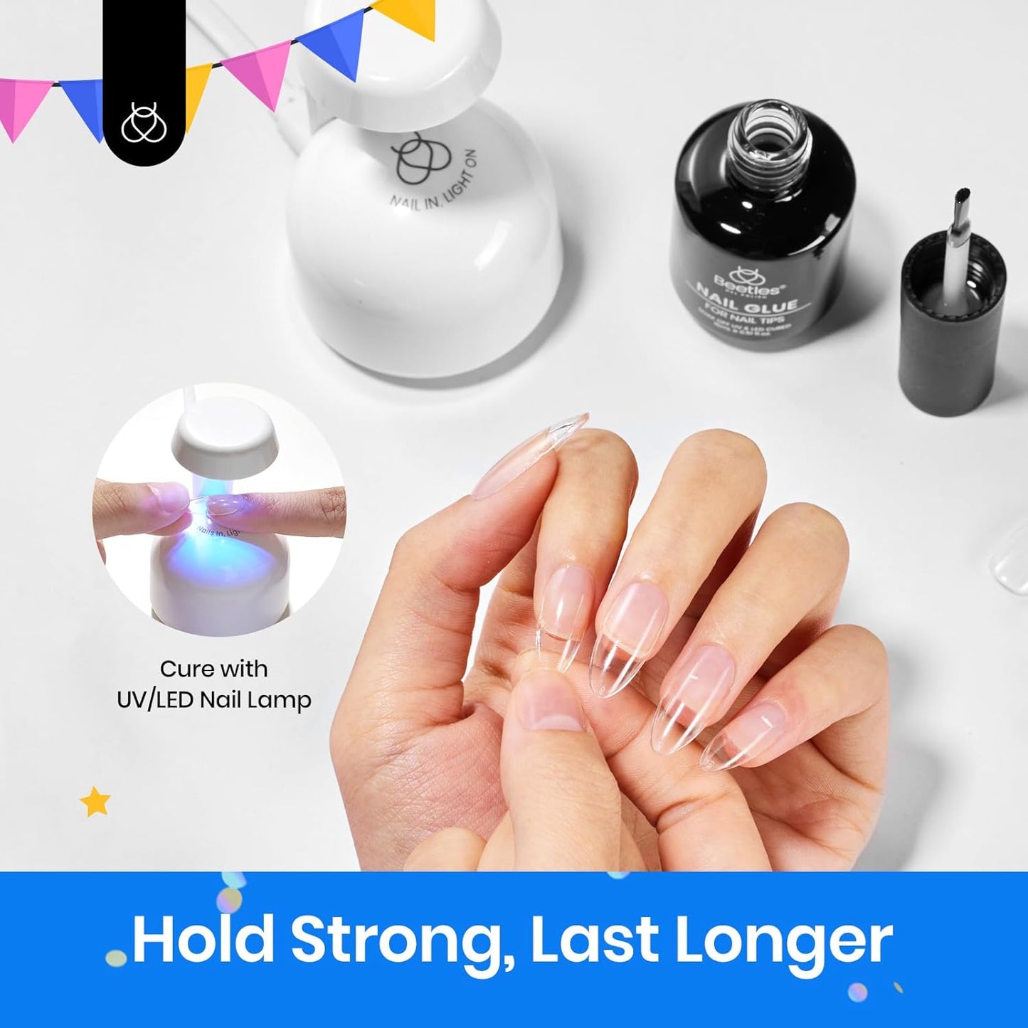 beetles Gel Polish 9 In 1 Gel Nail Glue for Clear Acrylic Nail Tips 2 Pcs 15ml Long Lasting Nail Gel Kit for False Nails Tips, Base Blooming Nail Gel, U V Light Required - 7DAY'S