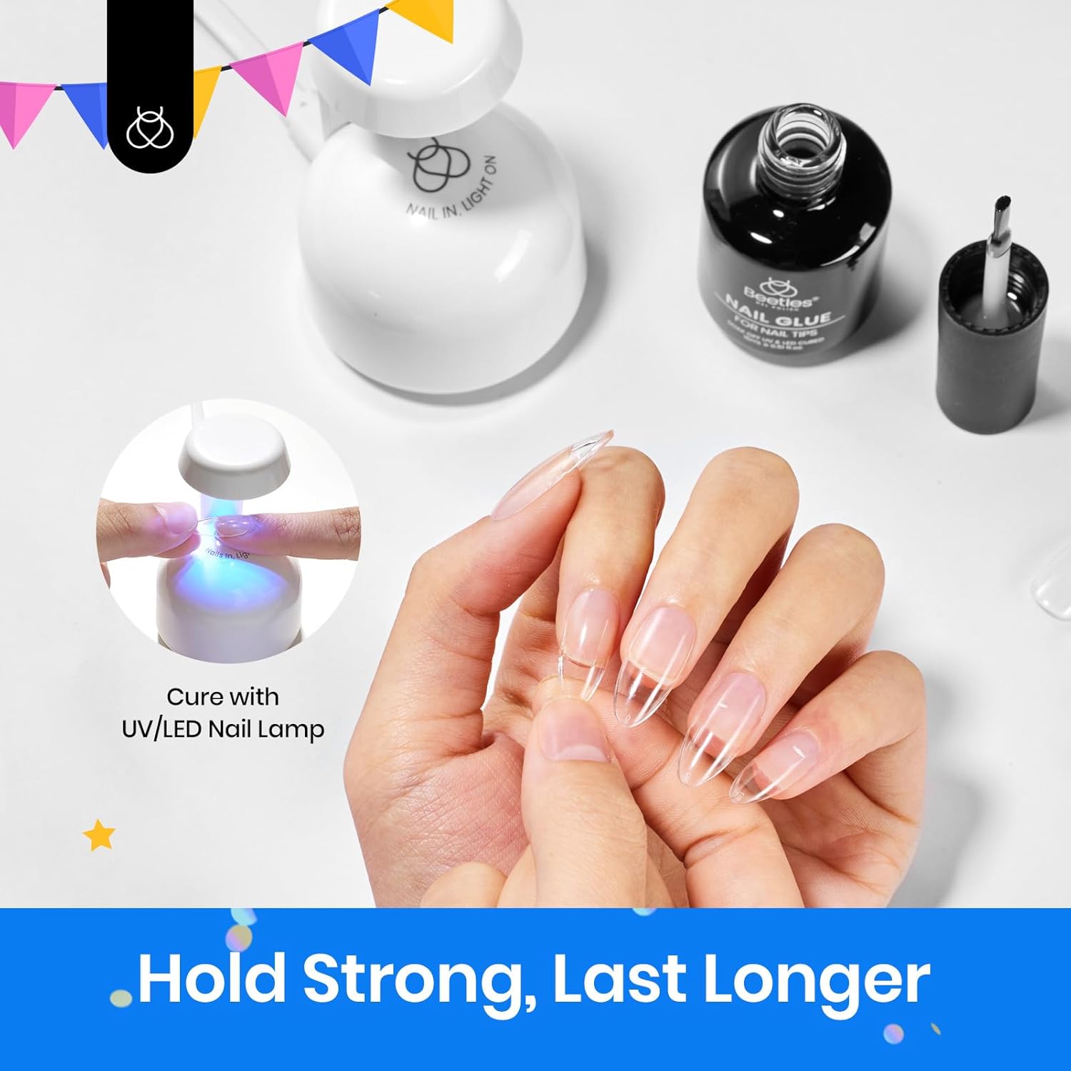 beetles Gel Polish 9 In 1 Gel Nail Glue for Clear Acrylic Nail Tips 2 Pcs 15ml Long Lasting Nail Gel Kit for False Nails Tips, Base Blooming Nail Gel, U V Light Required - 7DAY'S