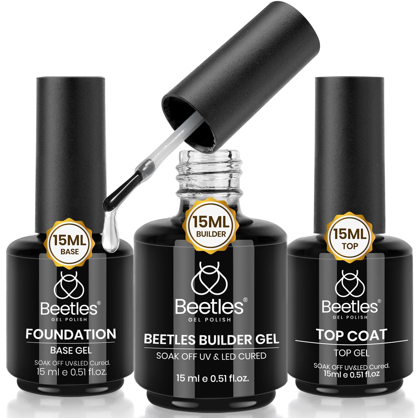 beetles Gel Polish No Wipe Gel Top Coat - Clear Color Top Coat Gel Nail Polish Shine Finish and Long Lasting, Soak Off Nail Lamp, 15ml Gift for Girls - 7DAY'S