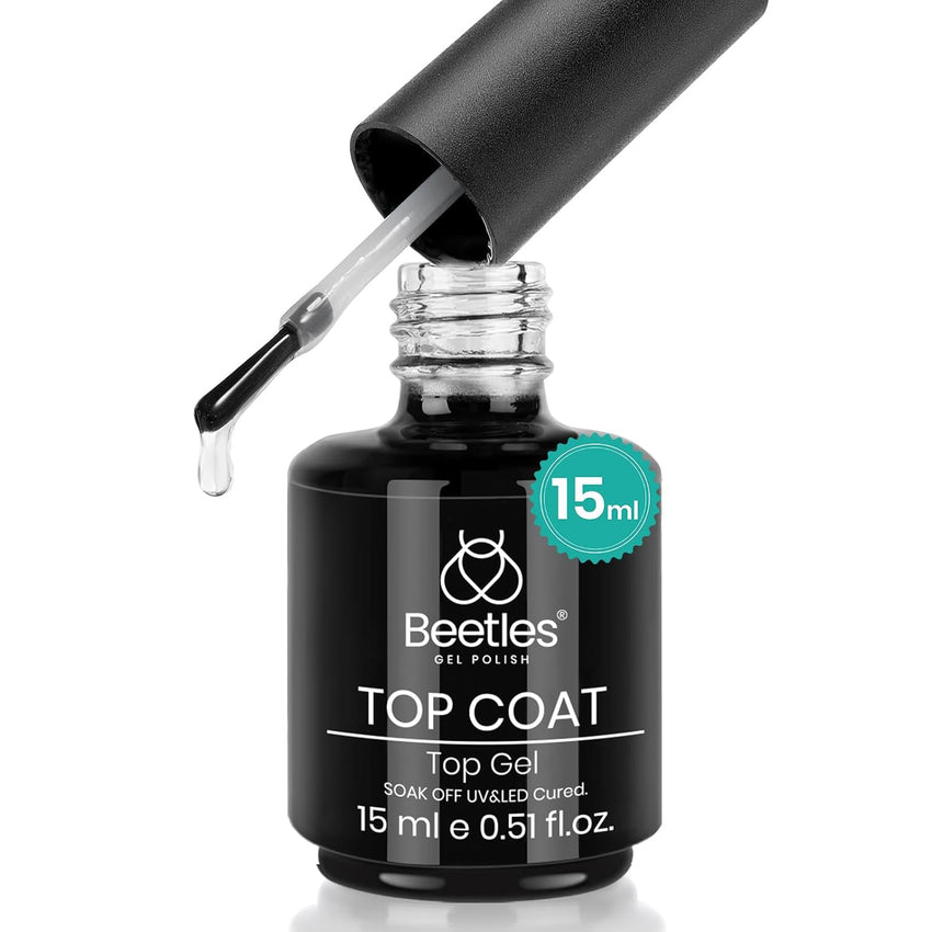 beetles Gel Polish No Wipe Gel Top Coat - Clear Color Top Coat Gel Nail Polish Shine Finish and Long Lasting, Soak Off Nail Lamp, 15ml Gift for Girls - 7DAY'S