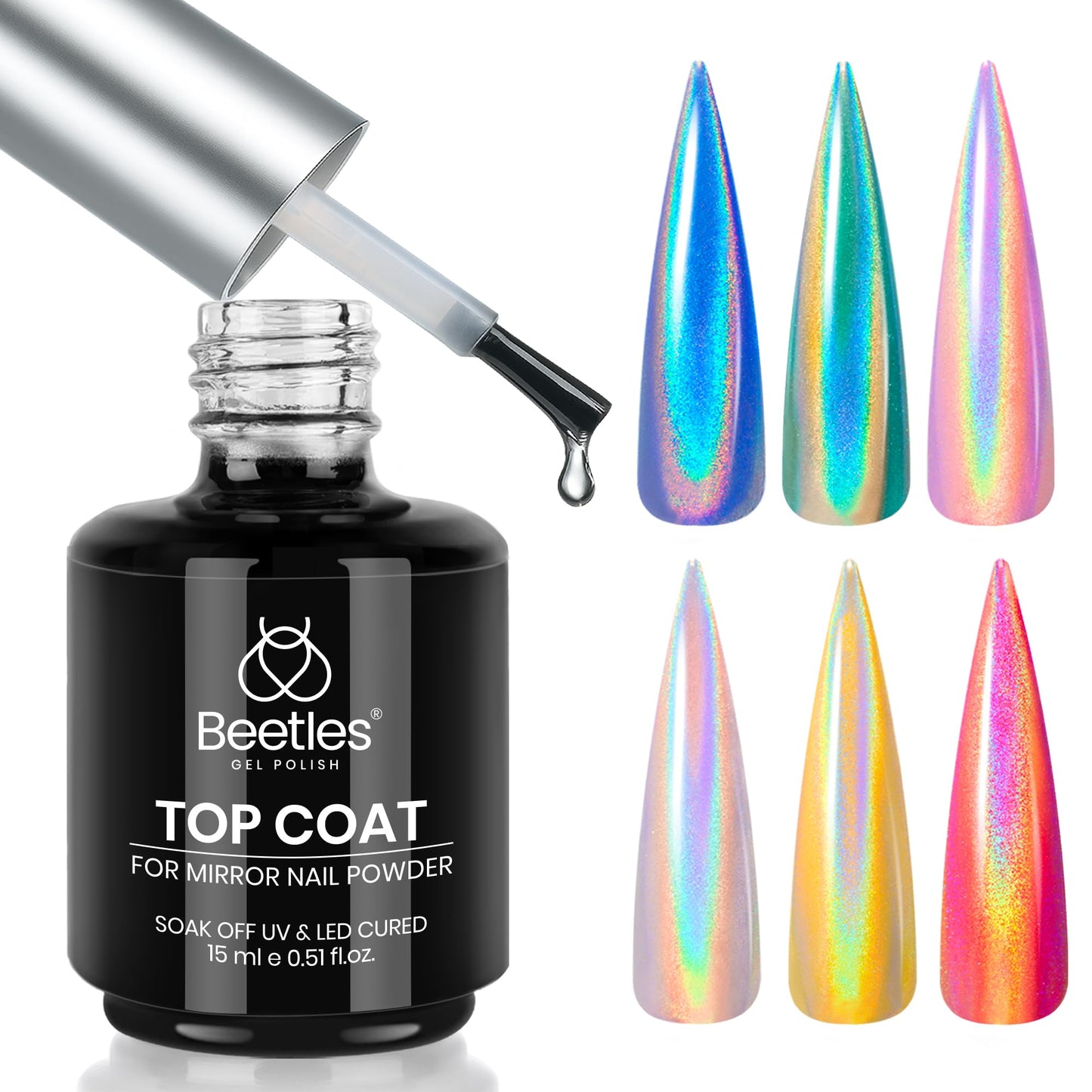 beetles Gel Polish No Wipe Gel Top Coat - Clear Color Top Coat Gel Nail Polish Shine Finish and Long Lasting, Soak Off Nail Lamp, 15ml Gift for Girls - 7DAY'S