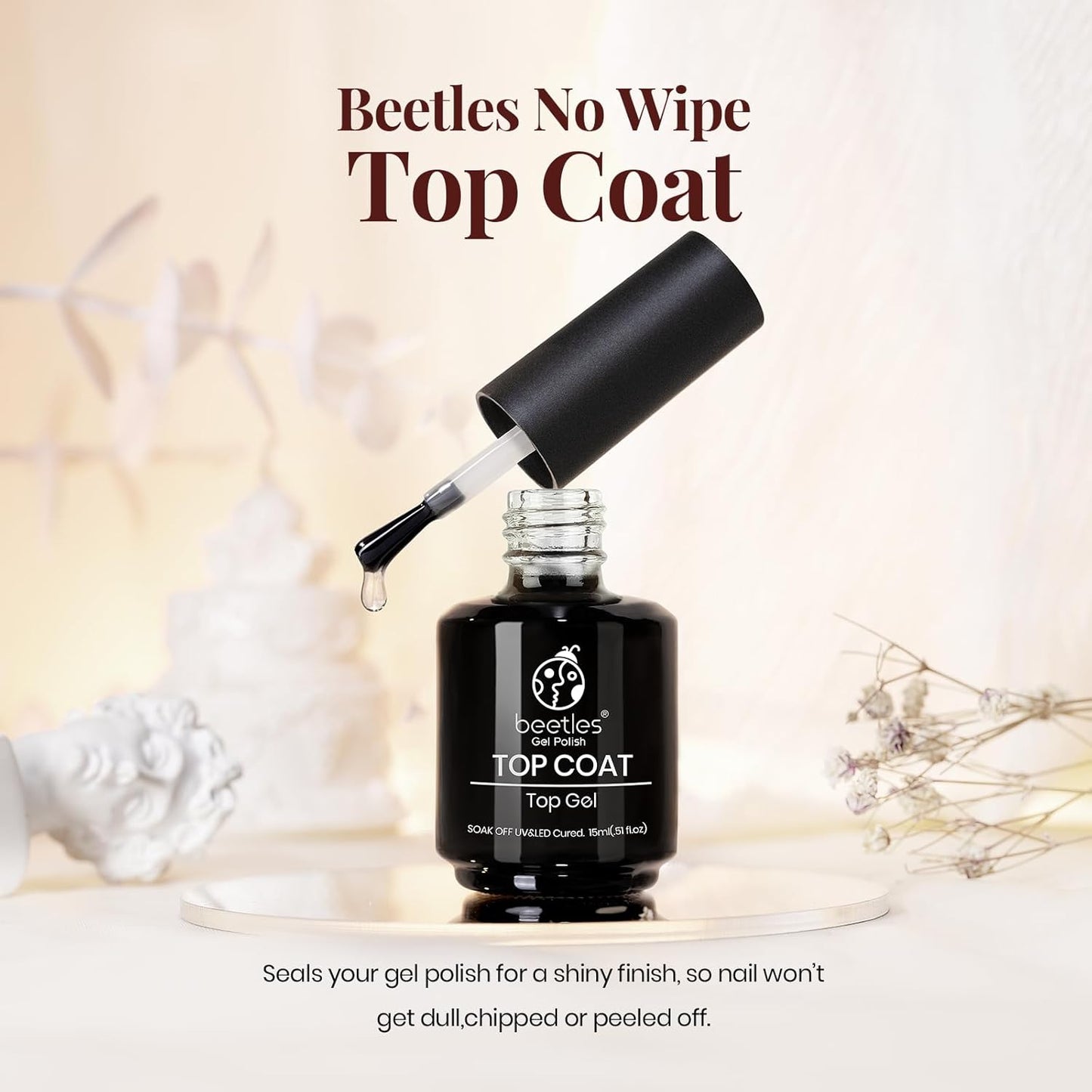 beetles Gel Polish No Wipe Gel Top Coat - Clear Color Top Coat Gel Nail Polish Shine Finish and Long Lasting, Soak Off Nail Lamp, 15ml Gift for Girls - 7DAY'S