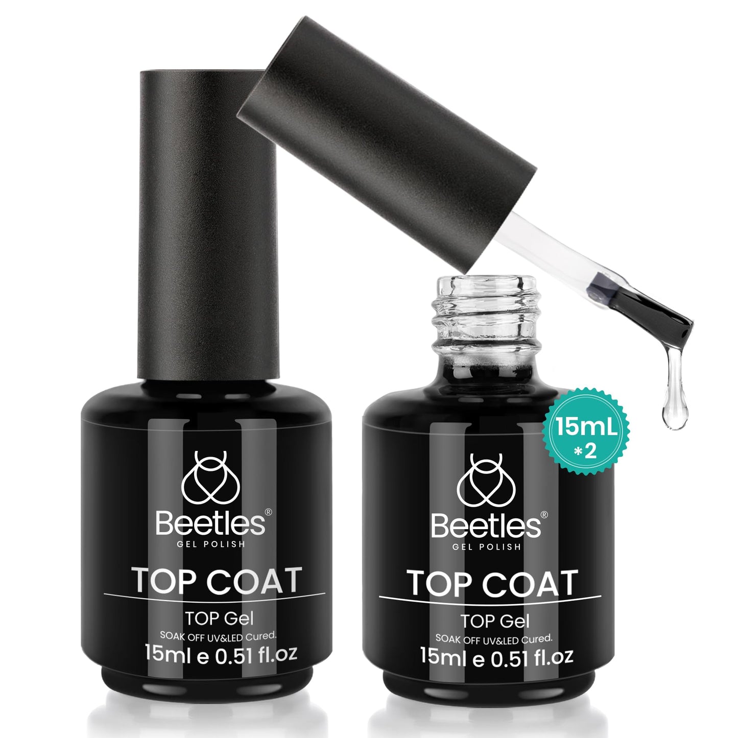 beetles Gel Polish No Wipe Gel Top Coat - Clear Color Top Coat Gel Nail Polish Shine Finish and Long Lasting, Soak Off Nail Lamp, 15ml Gift for Girls - 7DAY'S