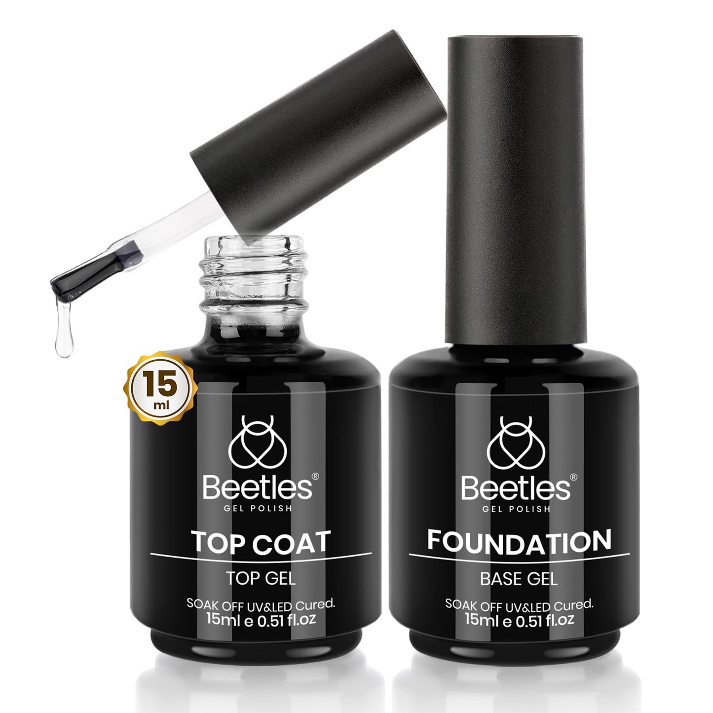 beetles Gel Polish No Wipe Gel Top Coat - Clear Color Top Coat Gel Nail Polish Shine Finish and Long Lasting, Soak Off Nail Lamp, 15ml Gift for Girls - 7DAY'S