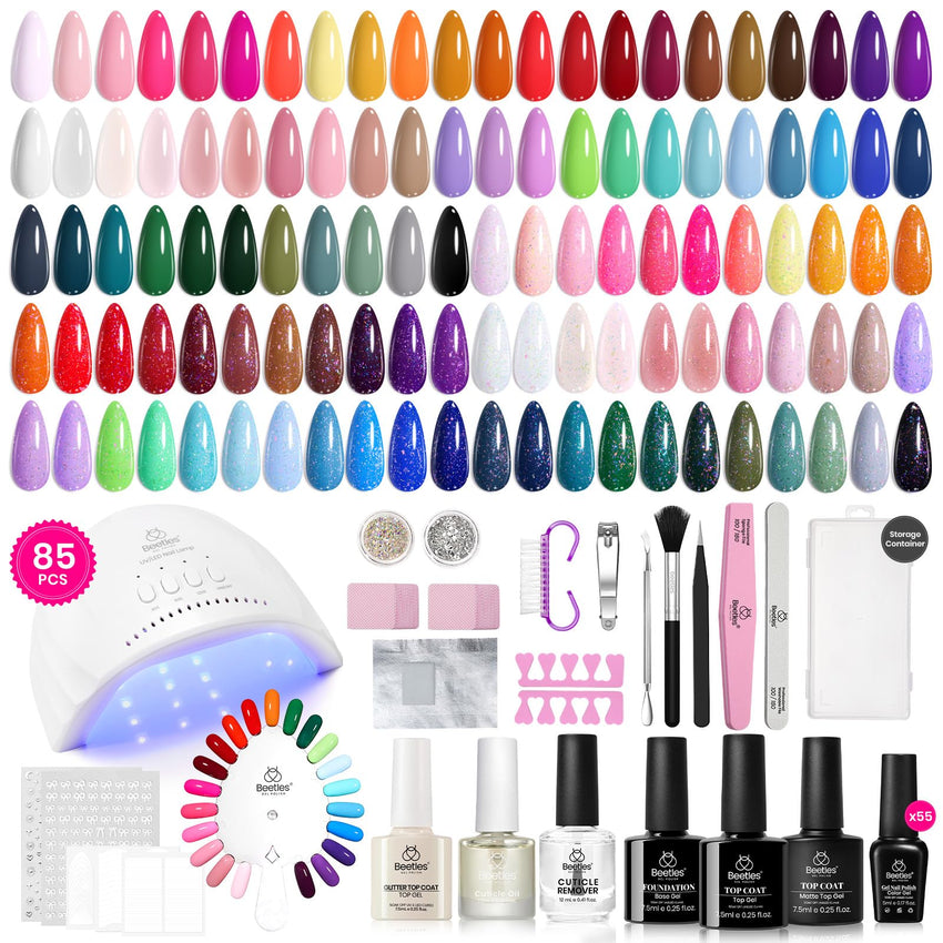 beetles Gel Polish Set Fall Gel Nail Polish Kit 36 Pcs 32 Colors with Base Top Coat Burgundy Red Blue Purple Hot Pink Green Black White Uv LED Lamp Nails Gifts for Women Fingertip Palette - 7DAY'S