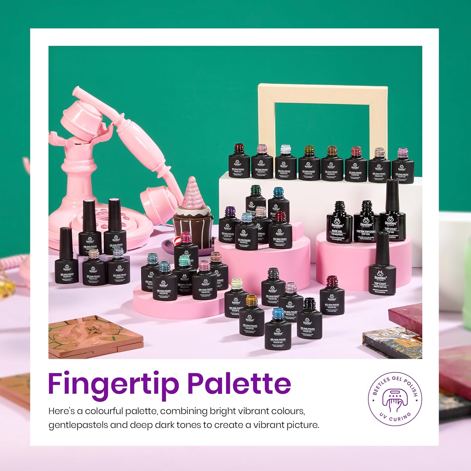 beetles Gel Polish Set Fall Gel Nail Polish Kit 36 Pcs 32 Colors with Base Top Coat Burgundy Red Blue Purple Hot Pink Green Black White Uv LED Lamp Nails Gifts for Women Fingertip Palette - 7DAY'S