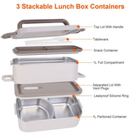 Bento Lunch Box 3 Stackable Food Container Leakproof Dishwasher Microwave Oven Safe Bento Box with Chopsticks Spoon for Adult Kids Work Picnic - 7DAY'S