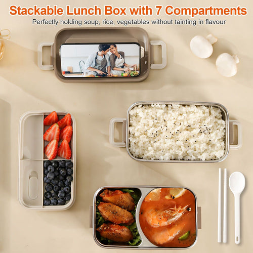 Bento Lunch Box 3 Stackable Food Container Leakproof Dishwasher Microwave Oven Safe Bento Box with Chopsticks Spoon for Adult Kids Work Picnic - 7DAY'S