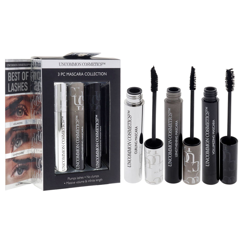 Best Of Lashes Mascara Collection Set by Uncommon Cosmetics for Women - 3 Pc 0.27oz Lengthening Mascara, 0.27oz Volumizing Mascara, 0.27oz Curling Mascara - 7DAY'S