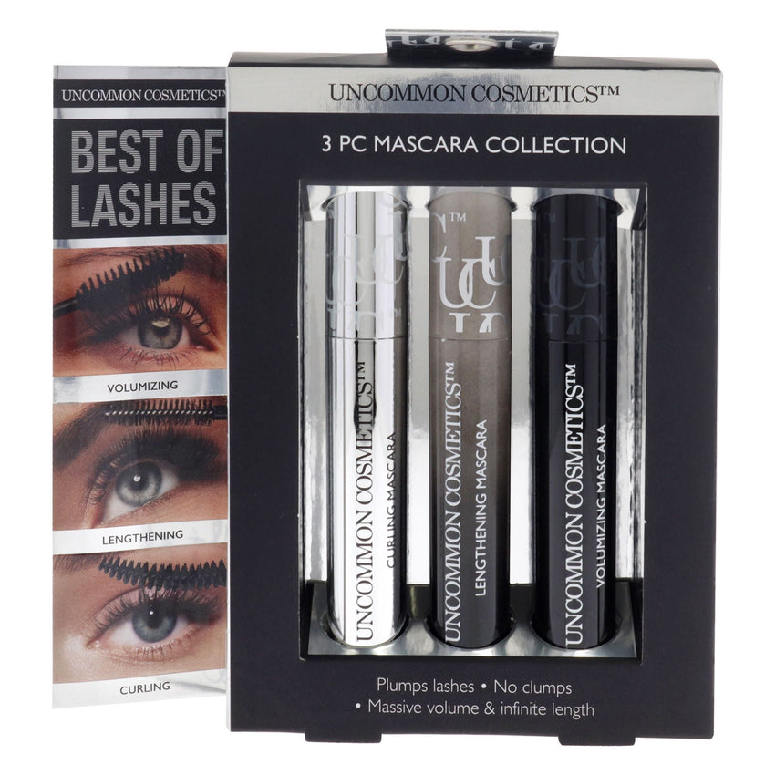 Best Of Lashes Mascara Collection Set by Uncommon Cosmetics for Women - 3 Pc 0.27oz Lengthening Mascara, 0.27oz Volumizing Mascara, 0.27oz Curling Mascara - 7DAY'S