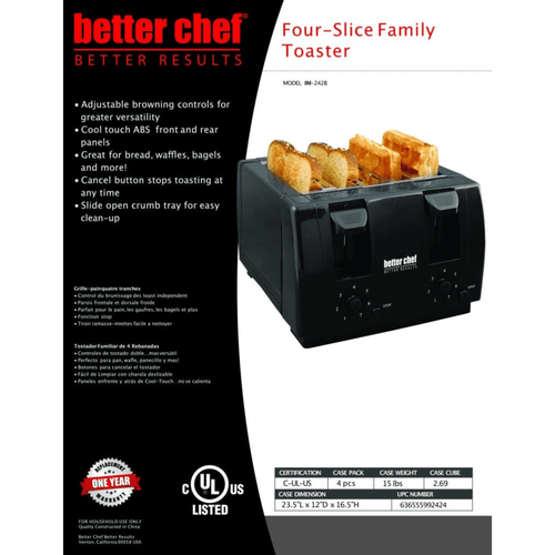Better Chef Wide Slot 4 - Slice Dual Control Toaster - 7DAY'S