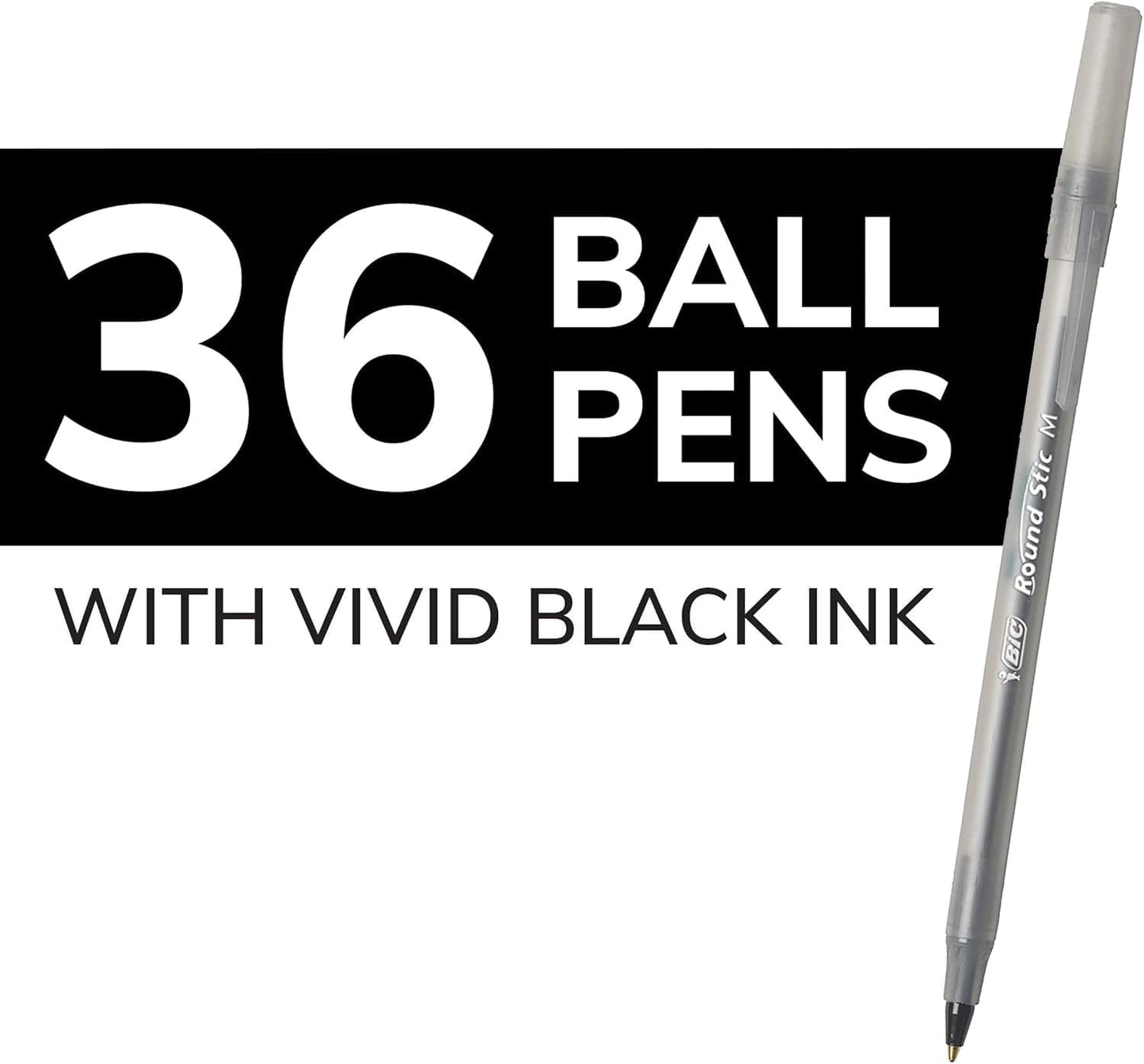 BIC Round Stic Xtra Life Ballpoint Pen, Ultra Long Lasting and Consistent Ink Flow, 60 - Count in Black Ink - 7DAY'S