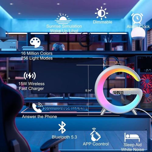 Big G Atmosphere Lamp with Bluetooth Speaker, Night Light & Solar Smart Car Air Freshener with Auto On/Off, Aluminum Alloy Body, 3 Mode - 7DAY'S