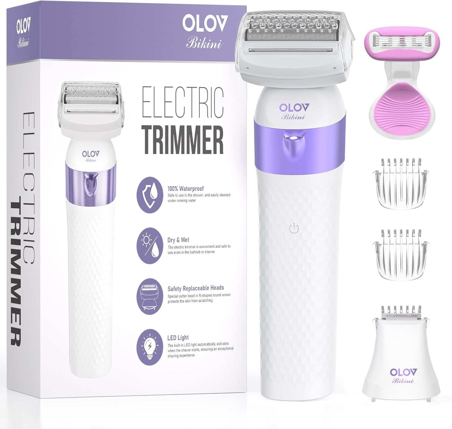 Bikini Trimmer for Women, IPX7 Waterproof Wet & Dry Electric Razors for Women, Bikini Legs Underarm Pubic Hairs Rechargeable Electric Shaver with 2 Trimmer Heads and Travel Razors - 7DAY'S