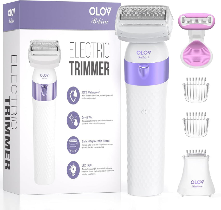 Bikini Trimmer for Women, IPX7 Waterproof Wet & Dry Electric Razors for Women, Bikini Legs Underarm Pubic Hairs Rechargeable Electric Shaver with 2 Trimmer Heads and Travel Razors - 7DAY'S