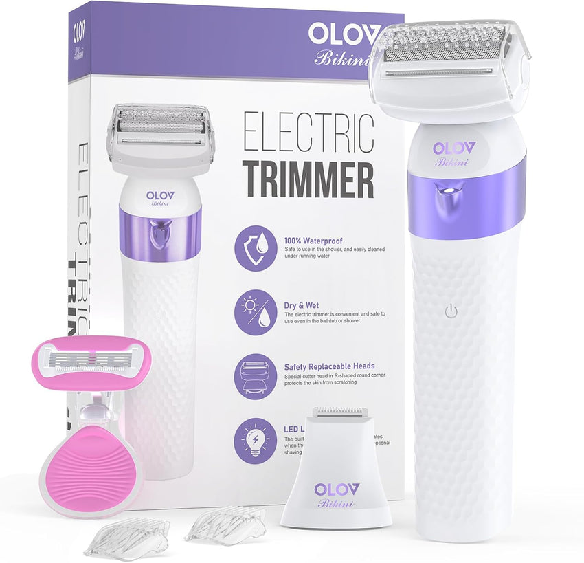 Bikini Trimmer for Women, IPX7 Waterproof Wet & Dry Electric Razors for Women, Bikini Legs Underarm Pubic Hairs Rechargeable Electric Shaver with 2 Trimmer Heads and Travel Razors - 7DAY'S