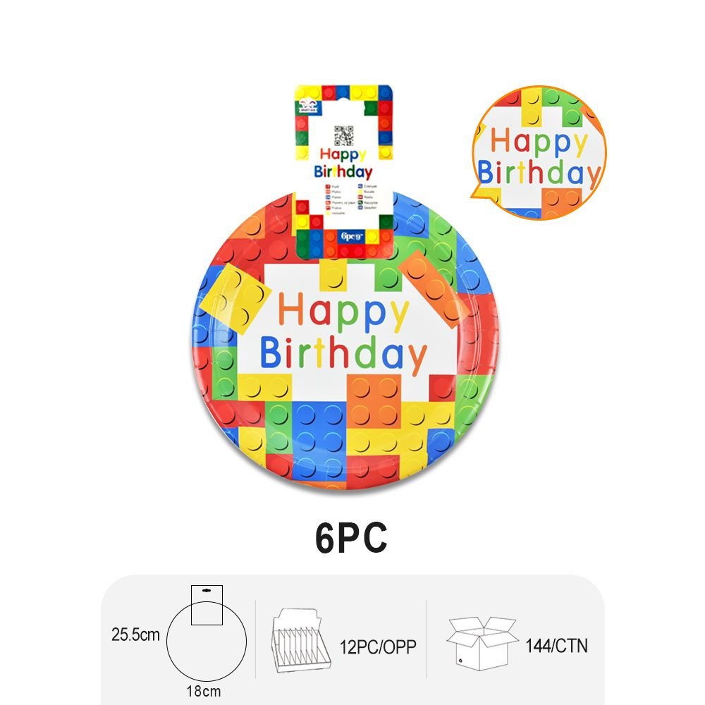 Birthday Round Dinner Plates - 9inch - Vibrant & Fun - Themed Party Tableware - 72pcs - 7DAY'S