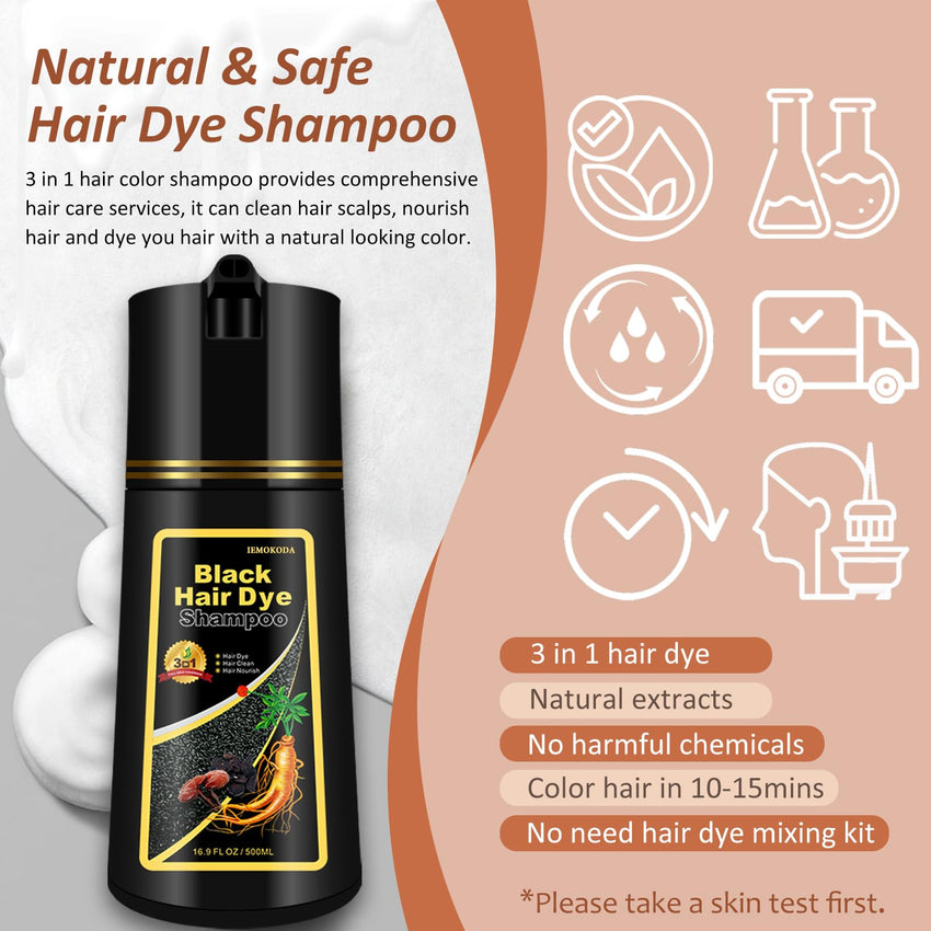 Black 3 - in - 1 Hair Dye for Men & Women - Long - Lasting Gray Hair Coverage, Shampoo Para Canas, Natural Color in Minutes - 16.9 Fl Oz - 7DAY'S