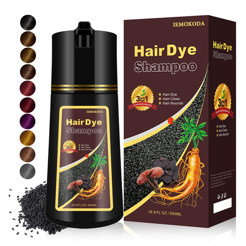 Black 3-in-1 Hair Dye for Men & Women - Long-Lasting Gray Hair Coverage, Shampoo Para Canas, Natural Color in Minutes - 16.9 Fl Oz